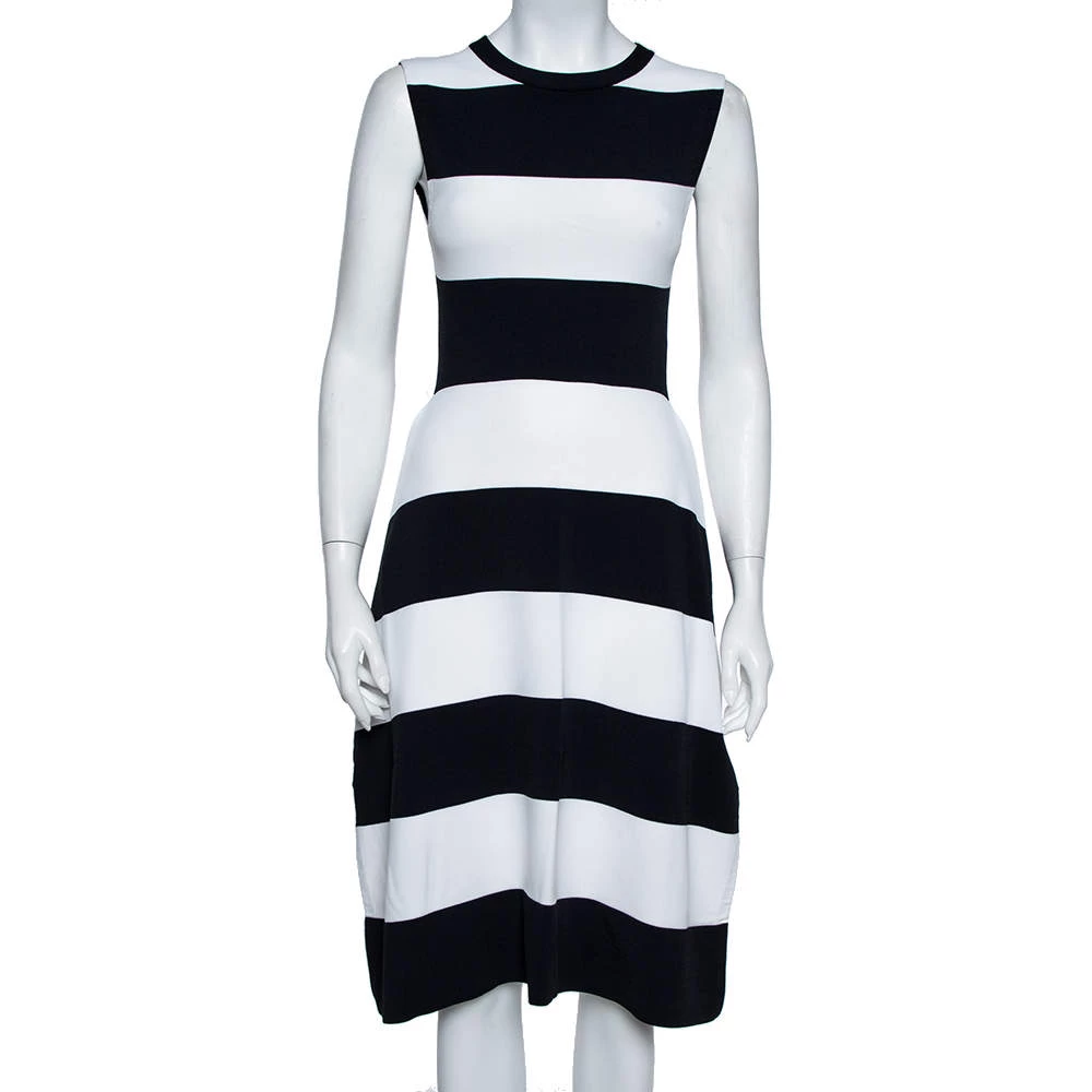 Stella McCartney Navy Blue & White Striped Knit Structured Midi Dress M For Women 3 Stella McCartney Navy Blue & White Striped Knit Structured Midi Dress M For Women