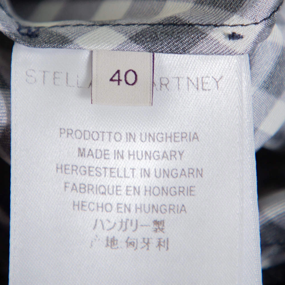 Stella McCartney Navy Blue Check Patterned Silk Oversized Top S For Women 8 Stella McCartney Navy Blue Check Patterned Silk Oversized Top S For Women - Image 6