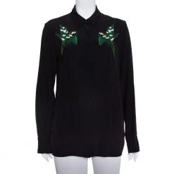 Stella McCartney Black Silk Embroidery Detail Button Front Shirt M For Women