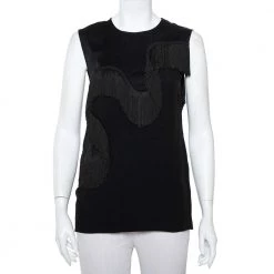 Stella McCartney Black Crepe Fringe Detail Sleeveless Top S For Women