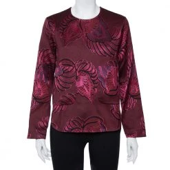 Stella McCartney Burgundy Floral Jacquard Wool Hi-Low Hem Top S For Women