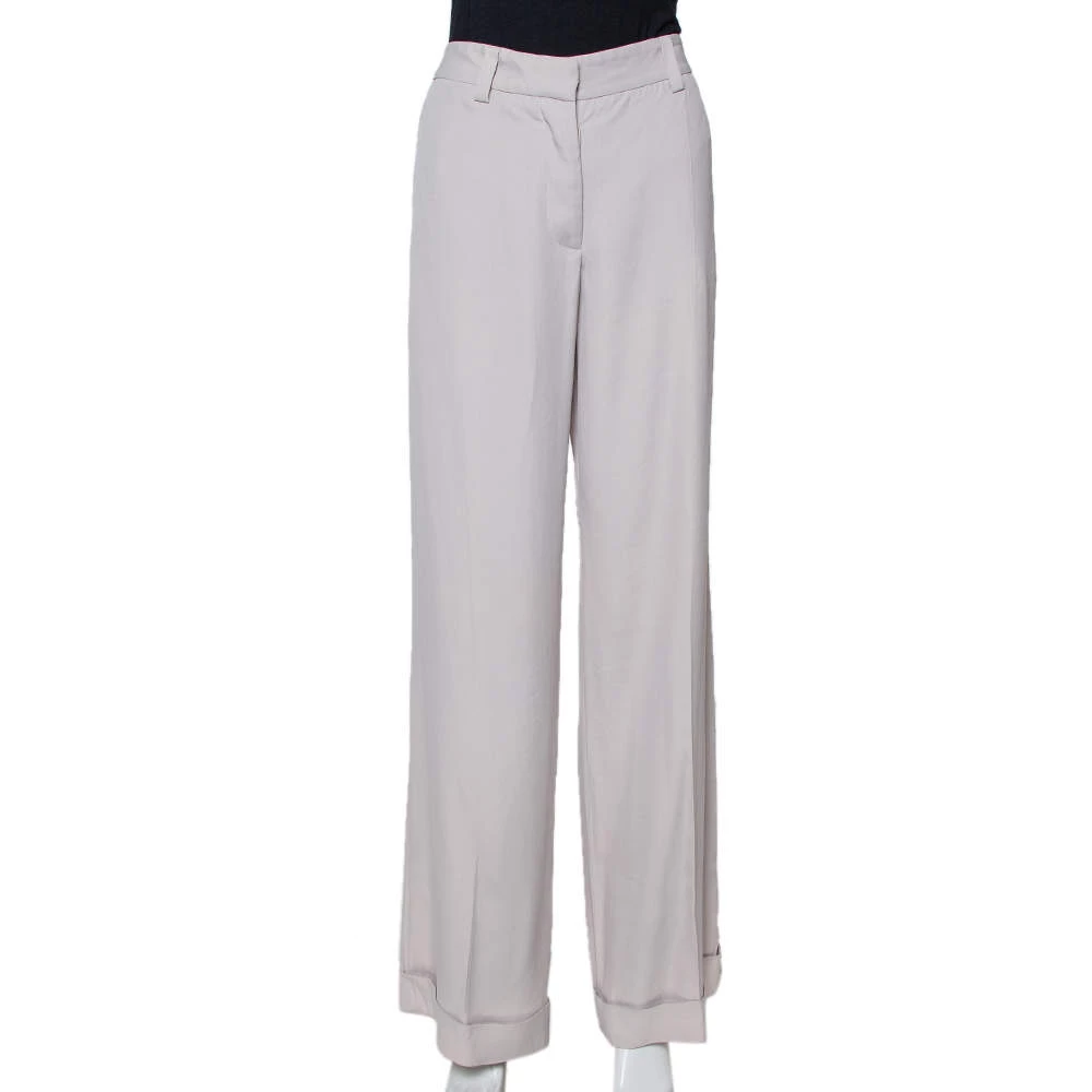 Stella McCartney Ecru Silk Blend Wide Leg Trousers M For Women 3 Stella McCartney Ecru Silk Blend Wide Leg Trousers M For Women