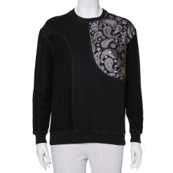 Stella McCartney Black Cotton Knit Paisley Jacquard Patch Detail Sweatshirt S For Women