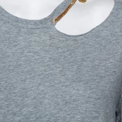 Stella McCartney Grey Cotton Chain Trim Cutout Shoulder Detail Crewneck T-Shirt M For Women 14 Stella McCartney Grey Cotton Chain Trim Cutout Shoulder Detail Crewneck T-Shirt M For Women -Stella McCartney Sales luxury women stella mccartney used clothes p427094 003