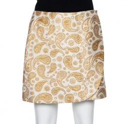 Stella McCartney Gold & White Paisley Jacquard Faux Wrap Detail Mini Skirt S For Women