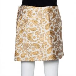 Stella McCartney Gold & White Paisley Jacquard Faux Wrap Detail Mini Skirt S For Women -Stella McCartney Sales luxury women stella mccartney used clothes p427096 003