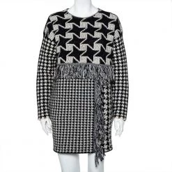 Stella McCartney Monochrome Houndstooth Pattern Wool Oversized Shift Dress S For Women