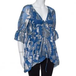 Stella McCartney Blue Floral Lamé Asymmetrical Hem Top M For Women -Stella McCartney Sales luxury women stella mccartney used clothes p436896 005