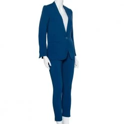 Stella McCartney Blue Crepe Button Front Blazer & Zipper Detail Elastic Waist Trousers S For Women -Stella McCartney Sales luxury women stella mccartney used clothes p444674 002