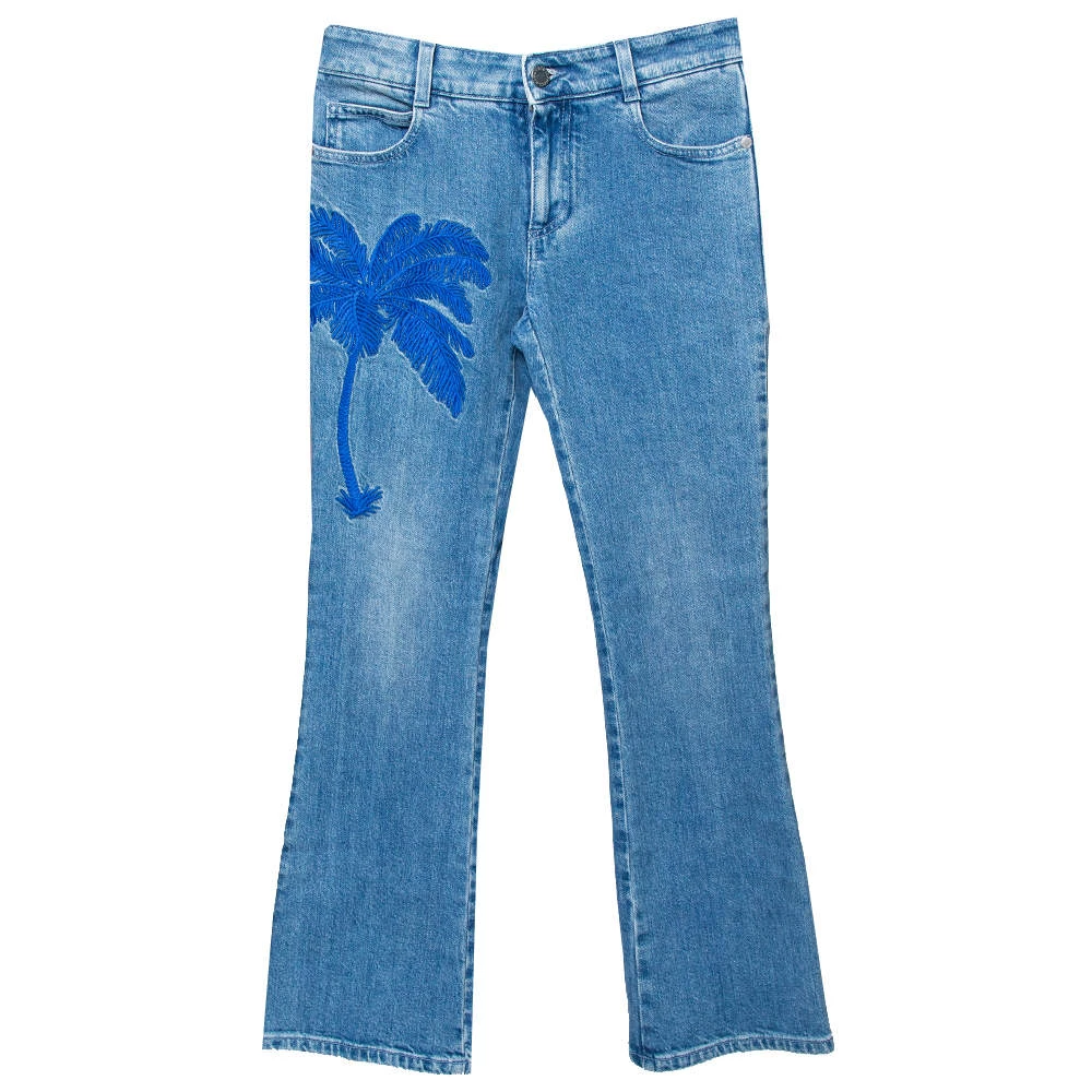 Stella McCartney Blue Denim Palm Embroidered Flared Jeans M For Women 3 Stella McCartney Blue Denim Palm Embroidered Flared Jeans M For Women