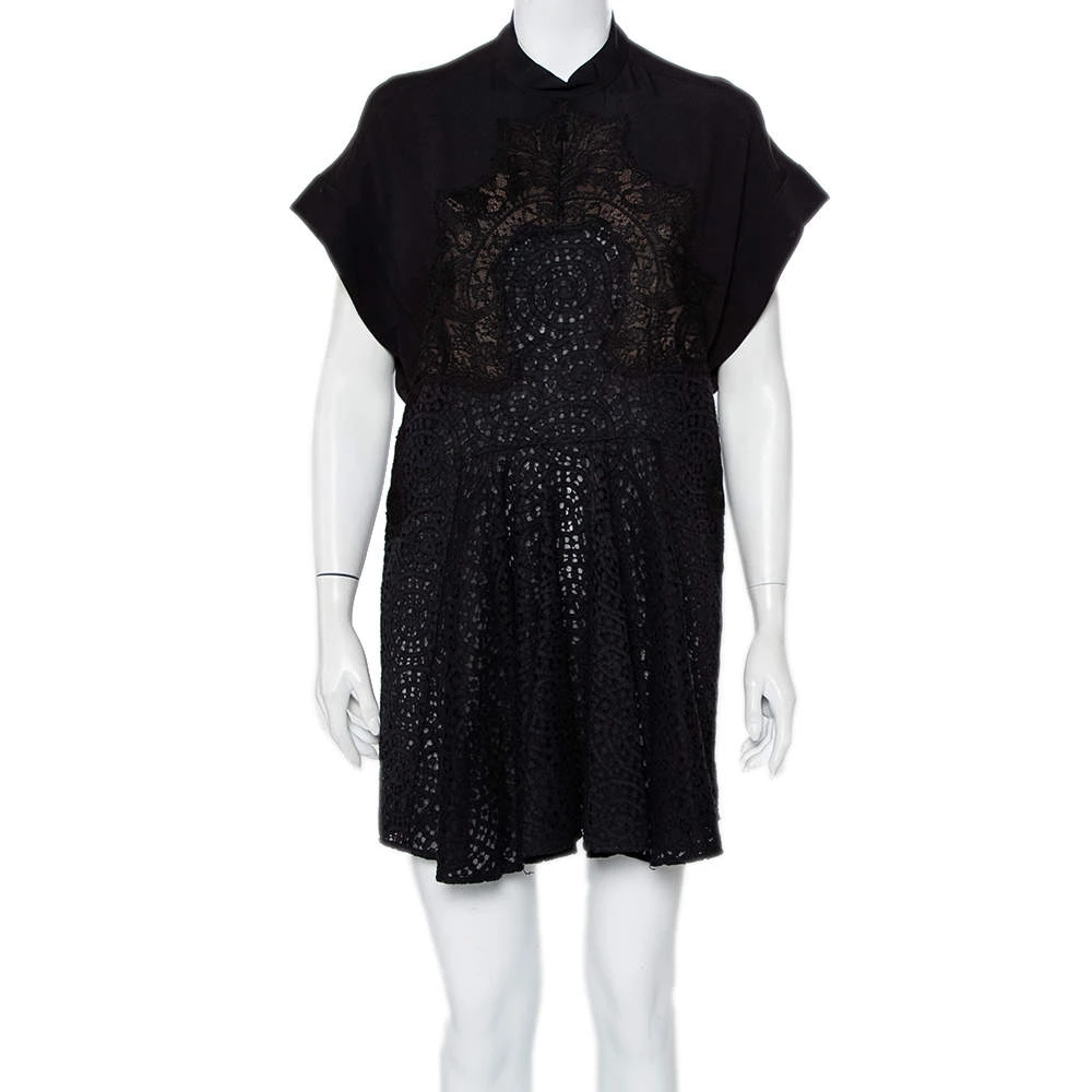 Stella McCartney Black Crepe & Lace Oversized Mini Dress M For Women 3 Stella McCartney Black Crepe & Lace Oversized Mini Dress M For Women