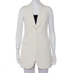 Stella McCartney Cream Wool Sleeveless Button Front Blazer Coat M For Women