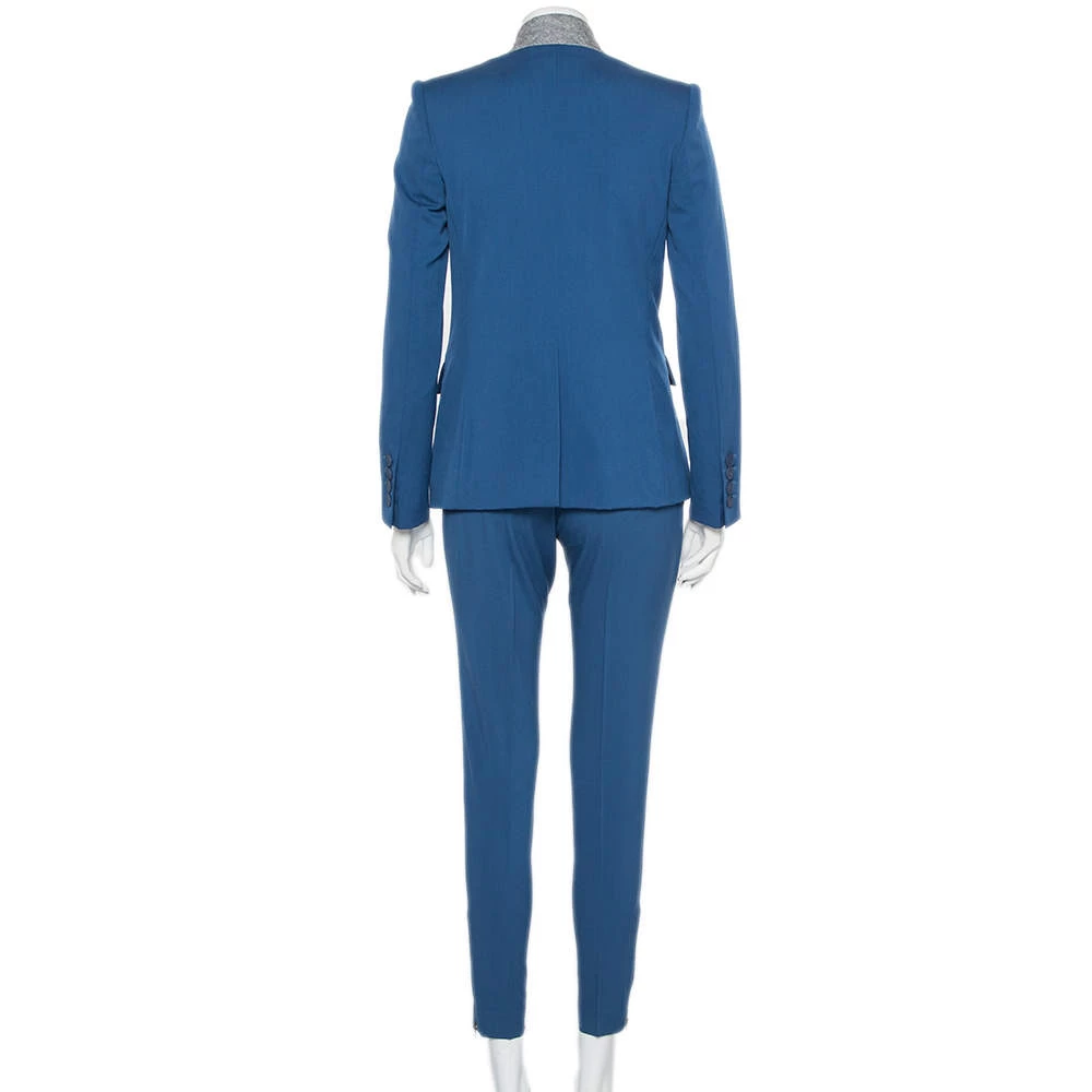 Stella McCartney Blue Wool Contrast Collar Trim Blazer & Tapered Leg Trousers S For Women 5 Stella McCartney Blue Wool Contrast Collar Trim Blazer & Tapered Leg Trousers S For Women - Image 3
