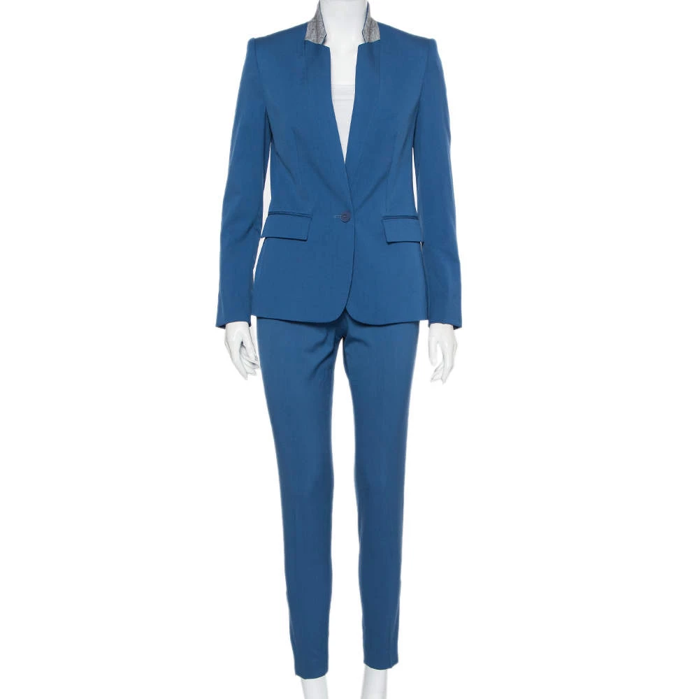 Stella McCartney Blue Wool Contrast Collar Trim Blazer & Tapered Leg Trousers S For Women 3 Stella McCartney Blue Wool Contrast Collar Trim Blazer & Tapered Leg Trousers S For Women