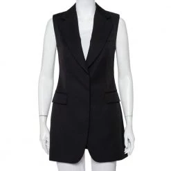 Stella McCartney Black Wool Sleeveless Long Blazer Jacket S For Women