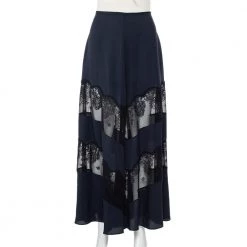Stella McCartney Midnight Blue Silk & Lace Paneled Maxi Skirt S For Women
