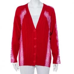 Stella McCartney Red Wool & Lace Paneled Button Front Cardigan S For Women