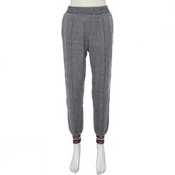 Stella McCartney Monochrome Zig Zag Patterned Wool & Silk Joggers XS For Women