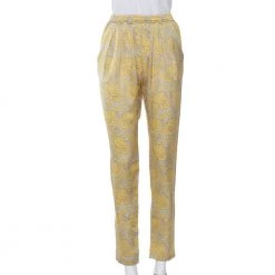 Stella McCartney Yellow Floral Printed Silk Tapered Pants S For Women