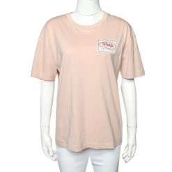 Stella McCartney Light Pink Cotton All Is Love Patch Detail Crewneck T-Shirt M For Women