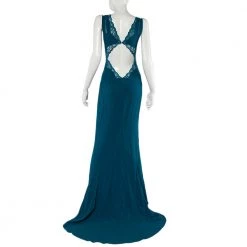 Stella McCartney Teal Green Crepe Lace Trim Detail Sleeveless Trail Gown M For Women -Stella McCartney Sales luxury women stella mccartney used clothes p482402 006