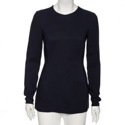 Stella McCartney Navy Blue Cady Long Sleeve Peplum Blouse S For Women