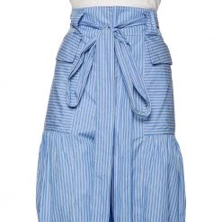 Stella McCartney Blue Striped Cotton Belted Poplin Pants L For Women -Stella McCartney Sales luxury women stella mccartney used clothes p491312 002