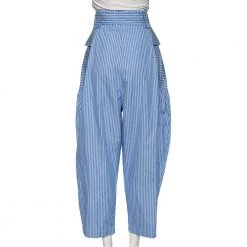 Stella McCartney Blue Striped Cotton Belted Poplin Pants L For Women -Stella McCartney Sales luxury women stella mccartney used clothes p491312 004