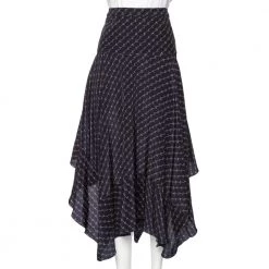 Stella McCartney Navy Blue Printed Silk Asymmetrical Midi Skirt M For Women