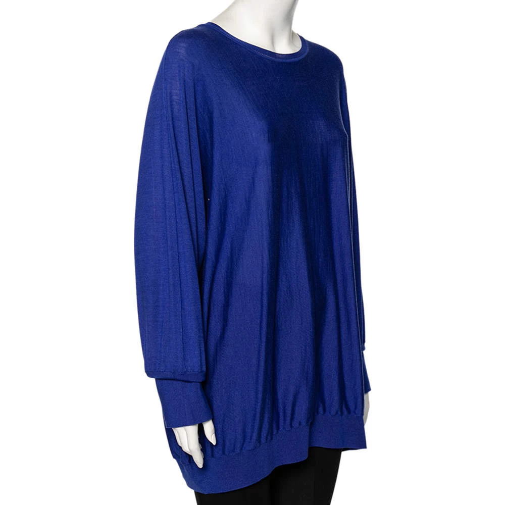 Stella McCartney Blue Wool Ribbed Sleeve Detailed Round Neck Sweater M For Women 4 Stella McCartney Blue Wool Ribbed Sleeve Detailed Round Neck Sweater M For Women - Image 2