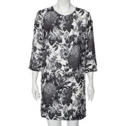 Stella McCartney Monochrome Floral Printed Silk Short Dress M For Women
