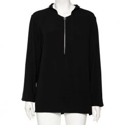 Stella McCartney Black Crepe Zip Detail Long Sleeve Arlesa Blouse L For Women
