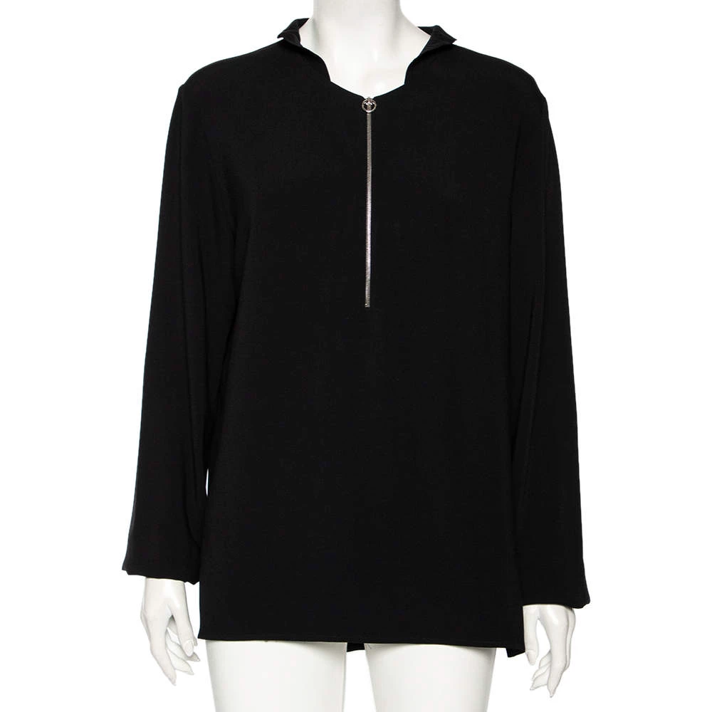 Stella McCartney Black Crepe Zip Detail Long Sleeve Arlesa Blouse L For Women 3 Stella McCartney Black Crepe Zip Detail Long Sleeve Arlesa Blouse L For Women