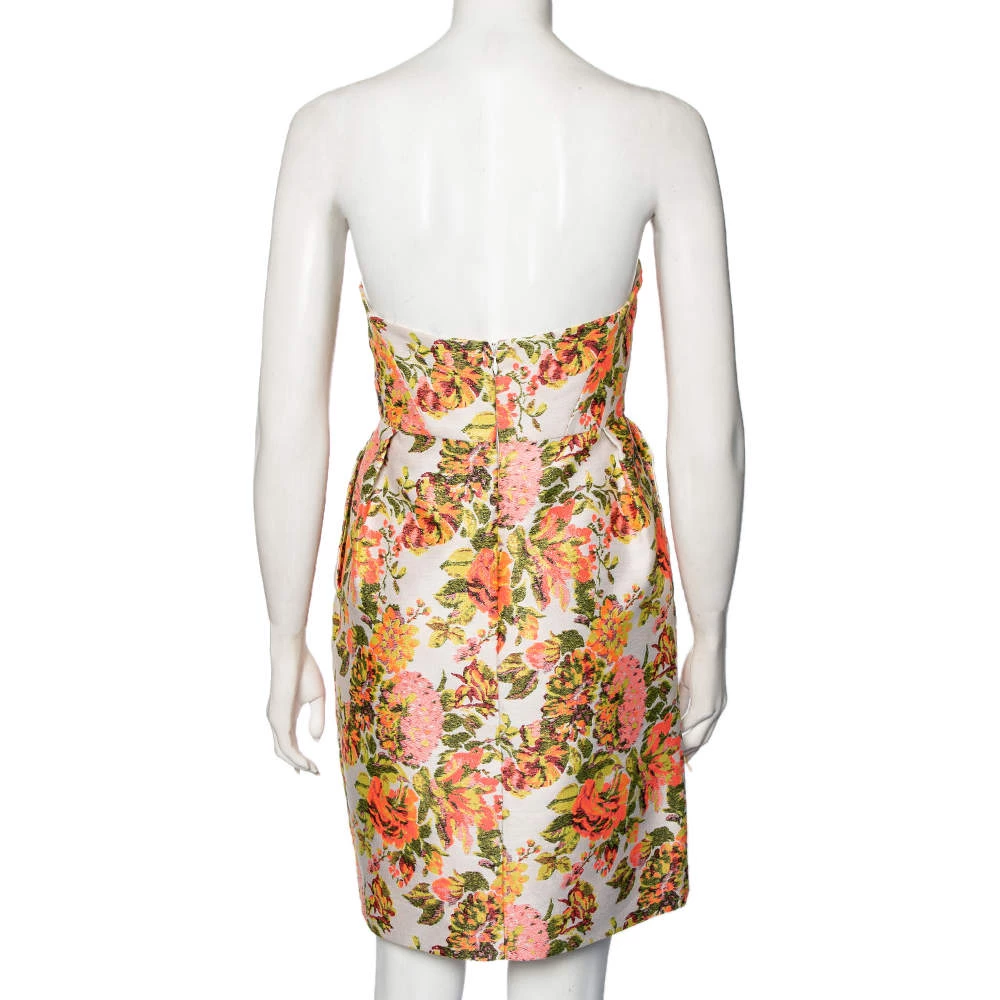 Stella McCartney Metallic Neon Floral Jacquard Ridley Strapless Mini Dress S For Women 5 Stella McCartney Metallic Neon Floral Jacquard Ridley Strapless Mini Dress S For Women - Image 3