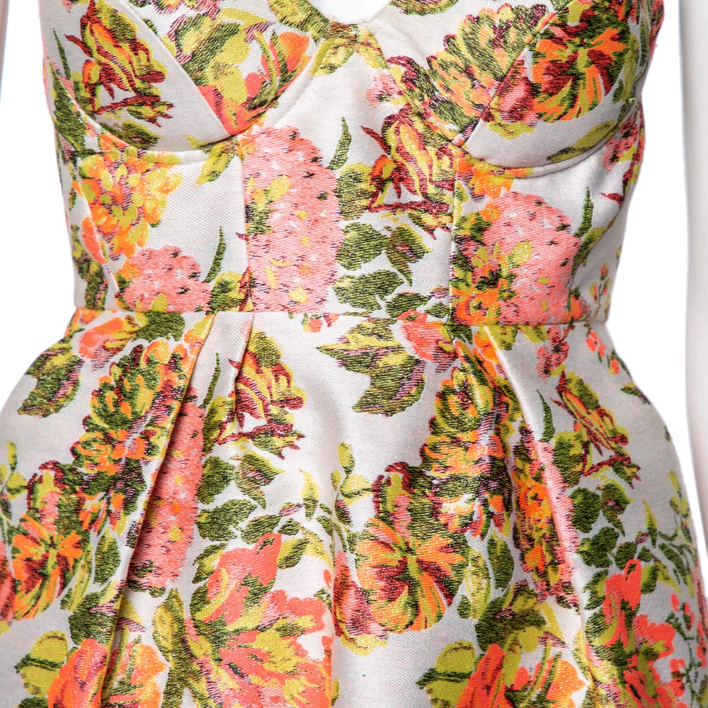Stella McCartney Metallic Neon Floral Jacquard Ridley Strapless Mini Dress S For Women 6 Stella McCartney Metallic Neon Floral Jacquard Ridley Strapless Mini Dress S For Women - Image 4