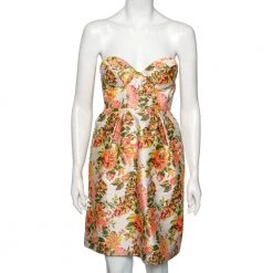 Stella McCartney Metallic Neon Floral Jacquard Ridley Strapless Mini Dress S For Women