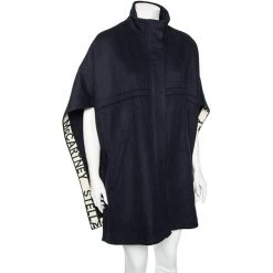 Stella McCartney Navy Blue Wool Logo Trim Detailed Zip Front Cape S For Women -Stella McCartney Sales luxury women stella mccartney used clothes p529226 001