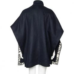 Stella McCartney Navy Blue Wool Logo Trim Detailed Zip Front Cape S For Women -Stella McCartney Sales luxury women stella mccartney used clothes p529226 006