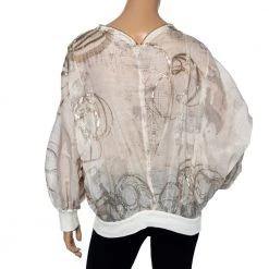 Stella McCartney Cream & Gold Foil Printed Cotton Draped Lightweight Bomber Jacket S For Women 10 Stella McCartney Cream & Gold Foil Printed Cotton Draped Lightweight Bomber Jacket S For Women -Stella McCartney Sales luxury women stella mccartney used clothes p531539 001