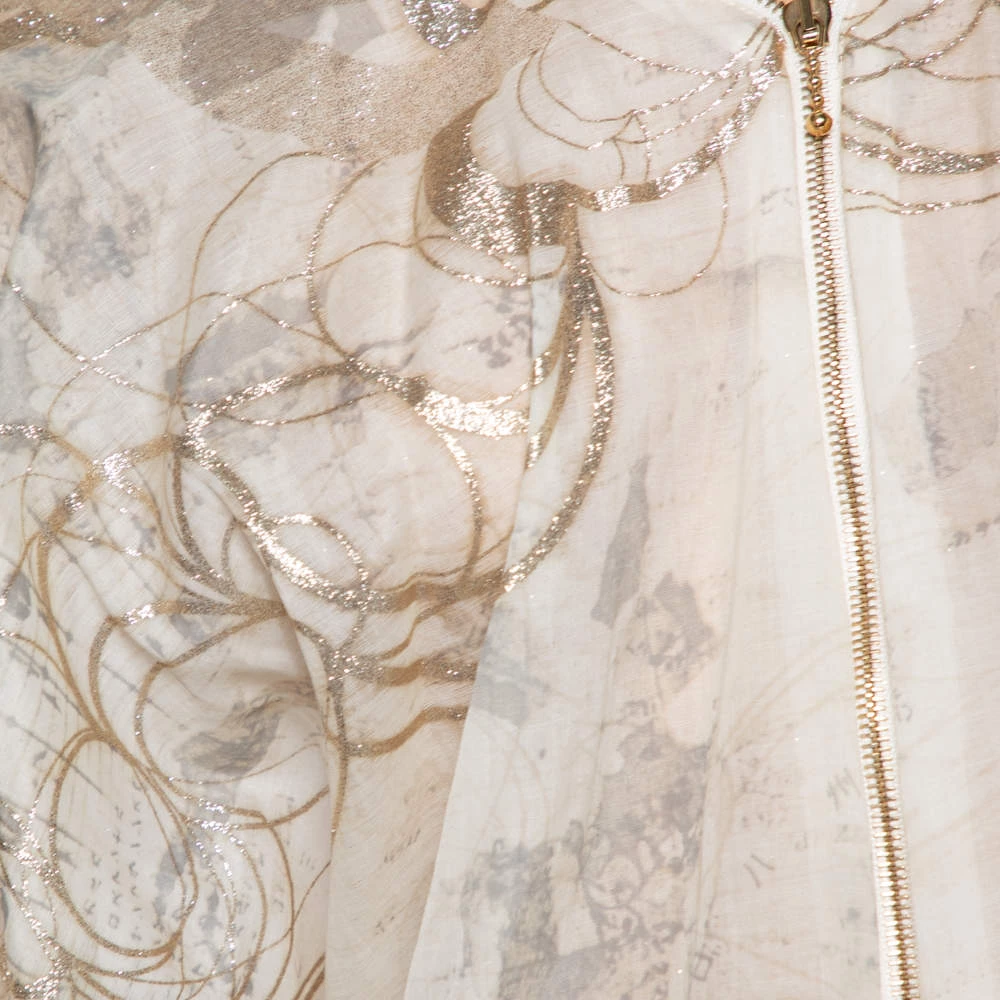 Stella McCartney Cream & Gold Foil Printed Cotton Draped Lightweight Bomber Jacket S For Women 6 Stella McCartney Cream & Gold Foil Printed Cotton Draped Lightweight Bomber Jacket S For Women - Image 4