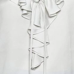 Stella McCartney Off White Silk Satin Ruffled Neck Top XS For Women -Stella McCartney Sales luxury women stella mccartney used clothes p559703 002