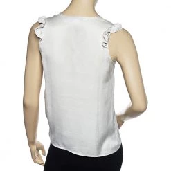Stella McCartney Off White Silk Satin Ruffled Neck Top XS For Women -Stella McCartney Sales luxury women stella mccartney used clothes p559703 006