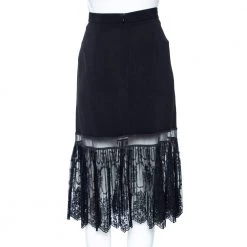 Stella McCartney Black Crepe & Lace Trimmed Skirt M For Women -Stella McCartney Sales luxury women stella mccartney used clothes p567027 001