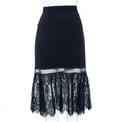 Stella McCartney Black Crepe & Lace Trimmed Skirt M For Women