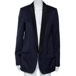 Stella McCartney Navy Blue Wool Contrast Lapel Detailed Mathilda Blazer L For Women