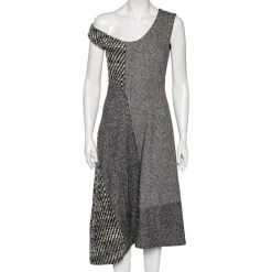 Stella McCartney Monochrome Patchwork Wool Knit Midi Dress M For Women