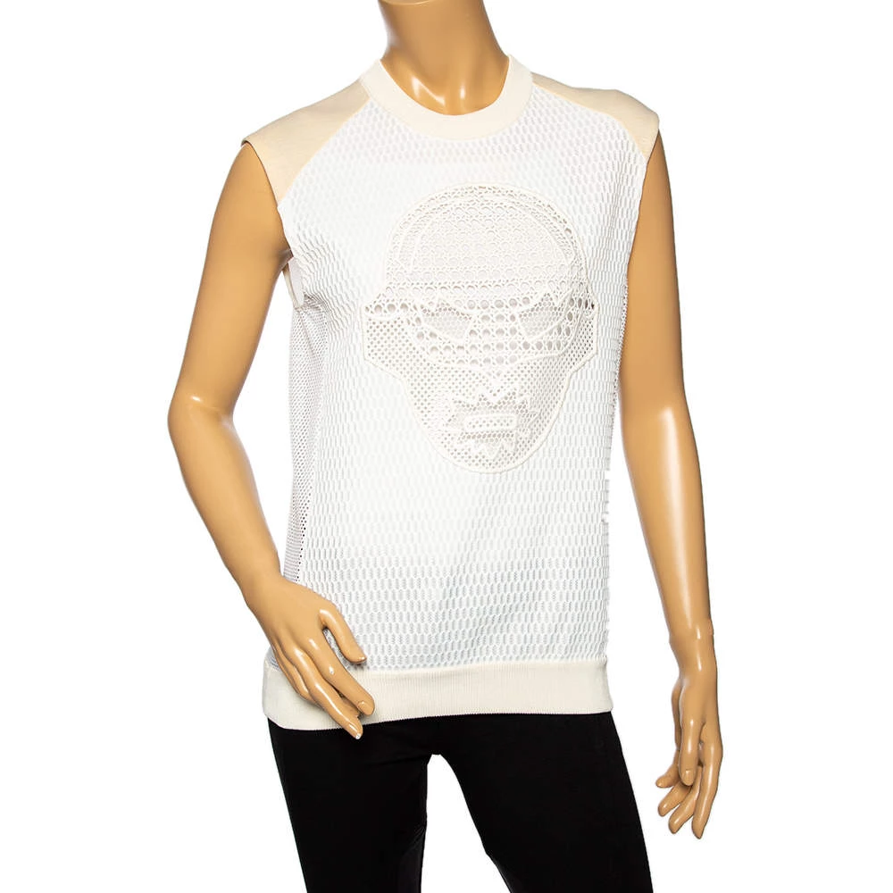 Stella McCartney White & Cream Mesh Sleeveless Crewneck Top S For Women 3 Stella McCartney White & Cream Mesh Sleeveless Crewneck Top S For Women