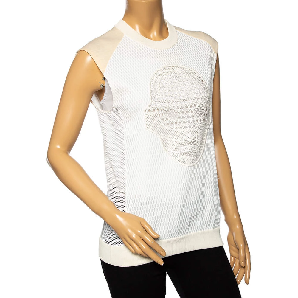 Stella McCartney White & Cream Mesh Sleeveless Crewneck Top S For Women 4 Stella McCartney White & Cream Mesh Sleeveless Crewneck Top S For Women - Image 2