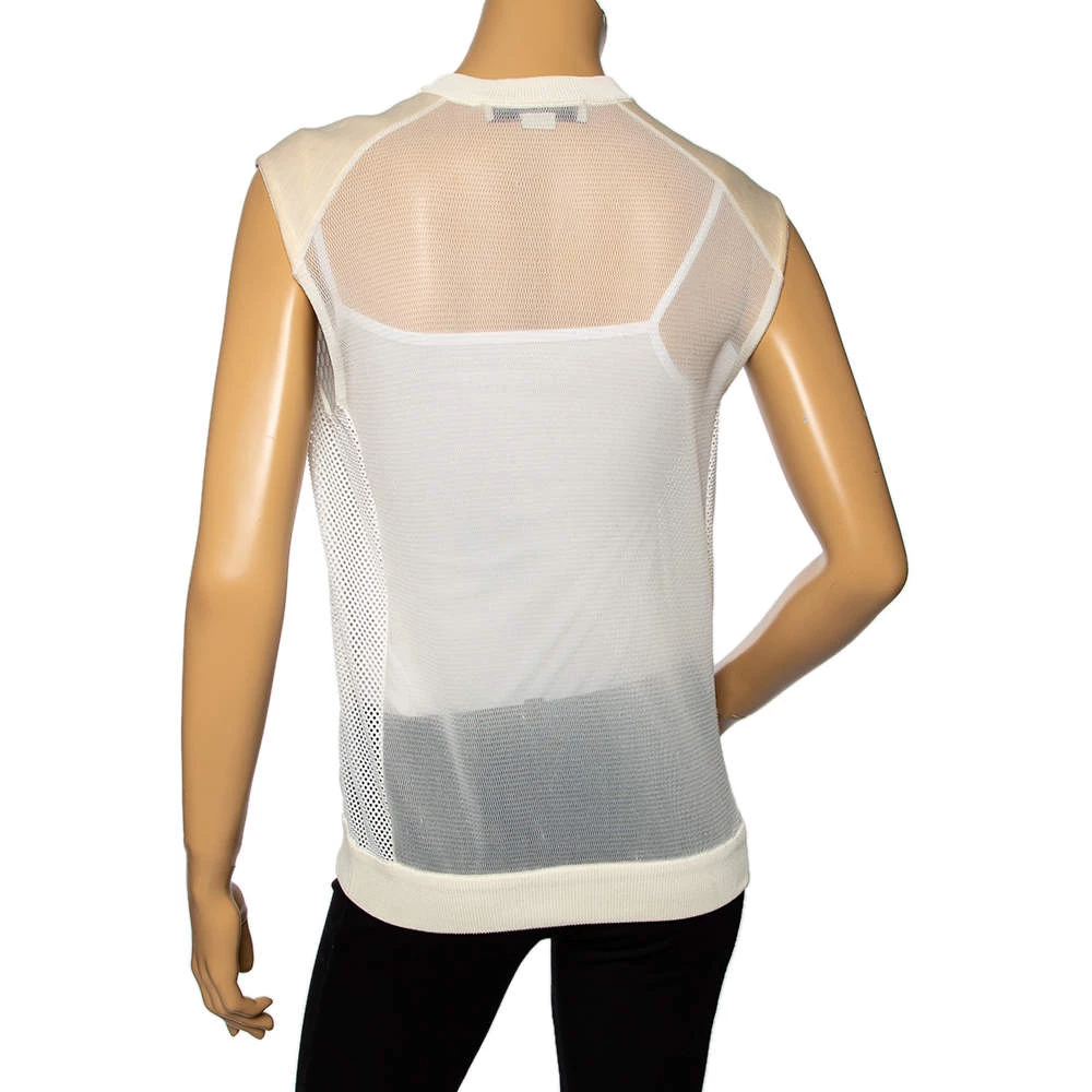 Stella McCartney White & Cream Mesh Sleeveless Crewneck Top S For Women 5 Stella McCartney White & Cream Mesh Sleeveless Crewneck Top S For Women - Image 3