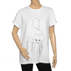 Stella McCartney White Cotton Cat Embroidered Short Sleeve T-Shirt M For Women